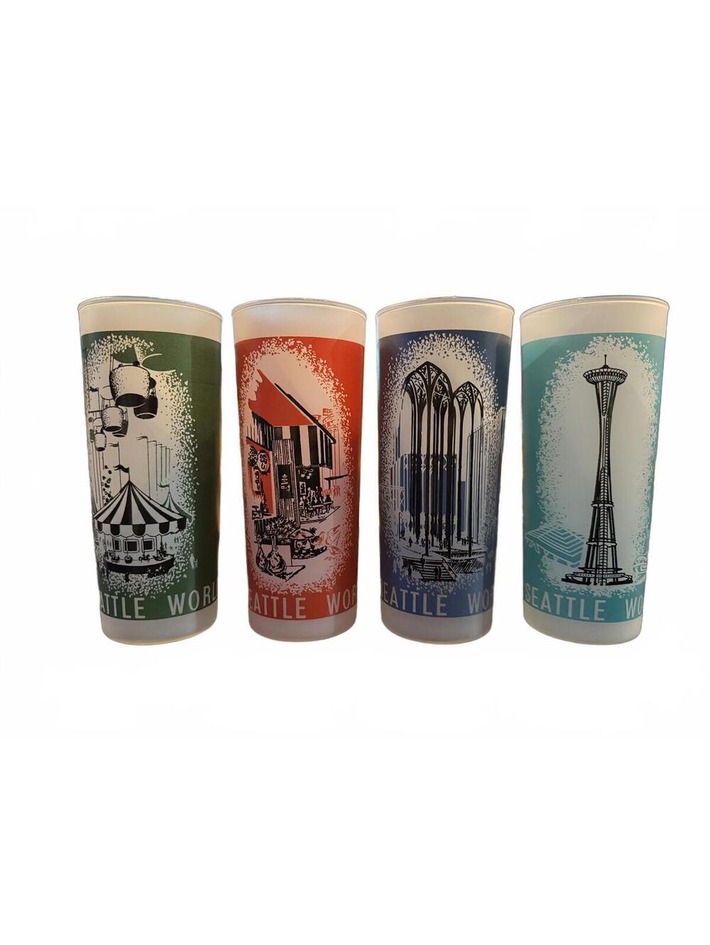 Vintage 1962 Seattle World's Fair Frosted Highball Glasses - Set of 4 Tumblers